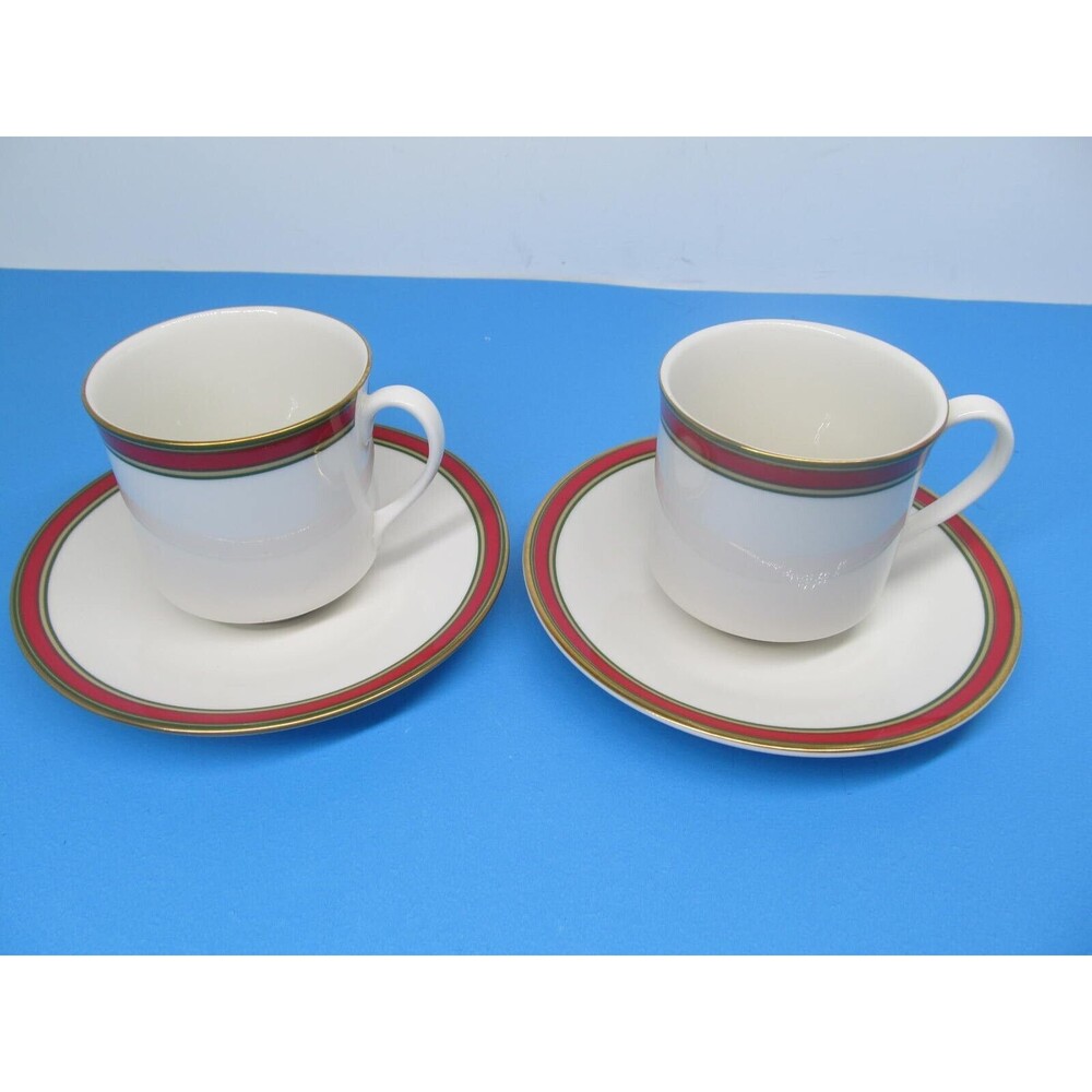 Royal Doulton Ribbon Fine Porcelain Vintage Set Of 2 Cups And 2 Saucers EUC 1986